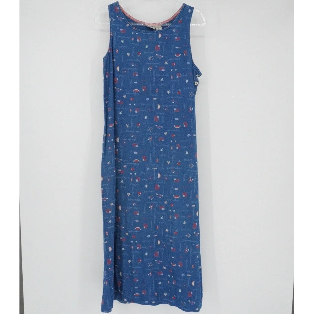 Vintage Koret Denim Maxi Sleeveless Dress Americana 4th Of July Medium